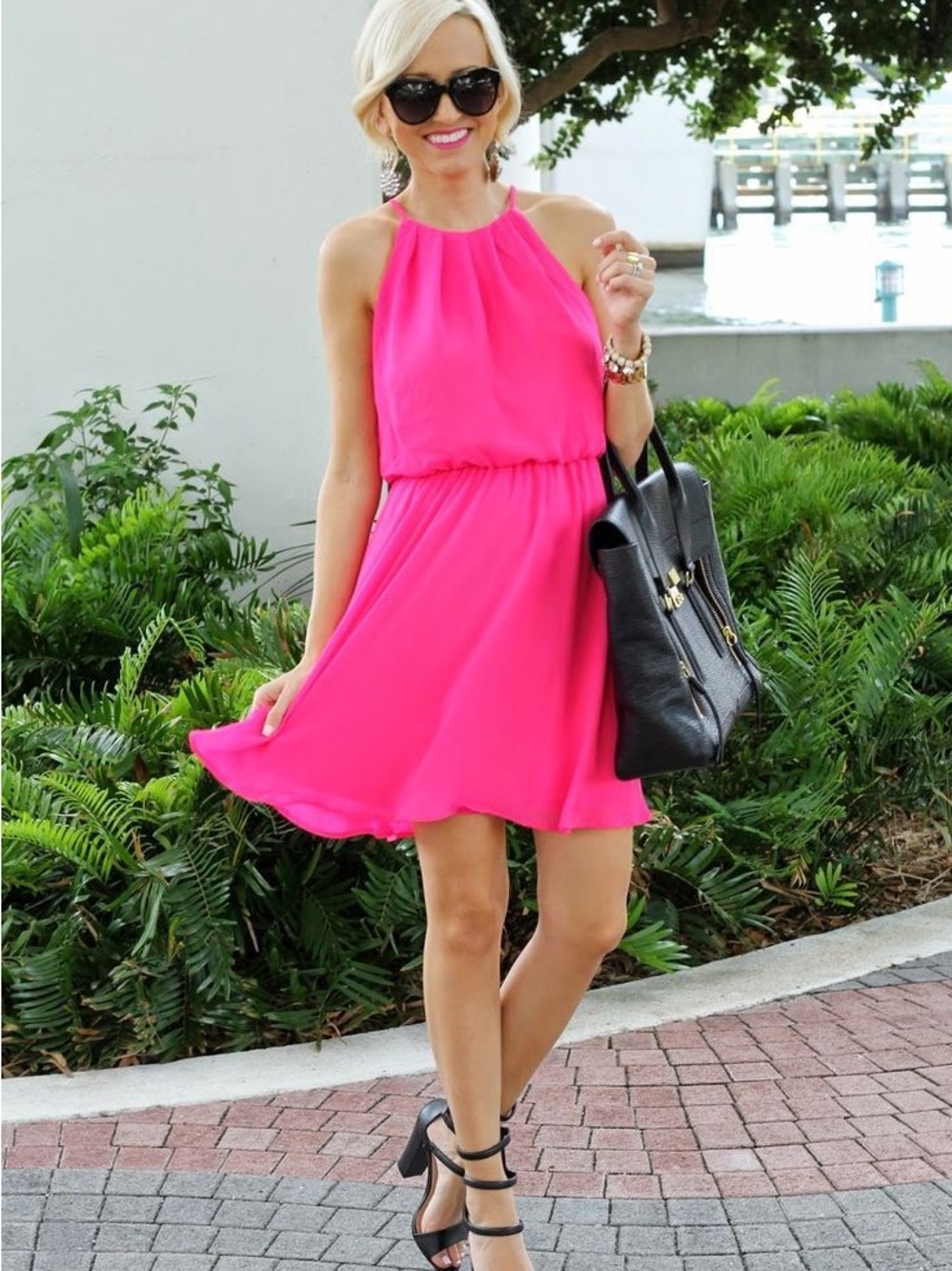 LOFT Hot Pink Halter Summer Dress